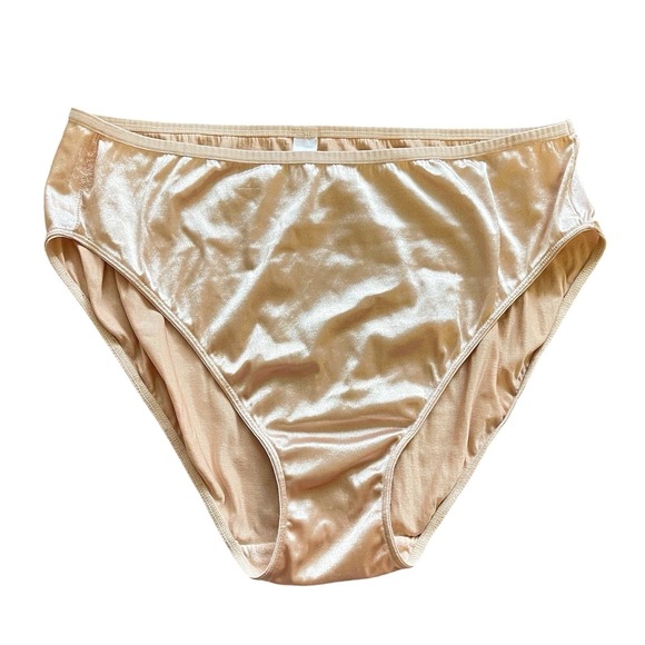 delicates Other - Vtg DELICATES Stretch SATIN Hi-Cut Bikini PANTIES Second Skin 10 Glossy Nude Tan